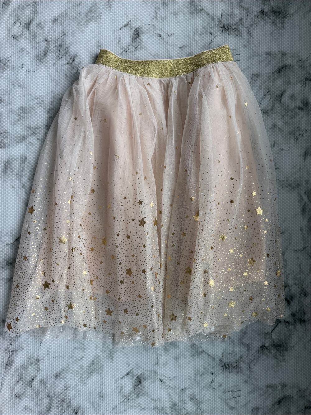Boden Tulle Star-Print Skirt - Pale Pink & Gold